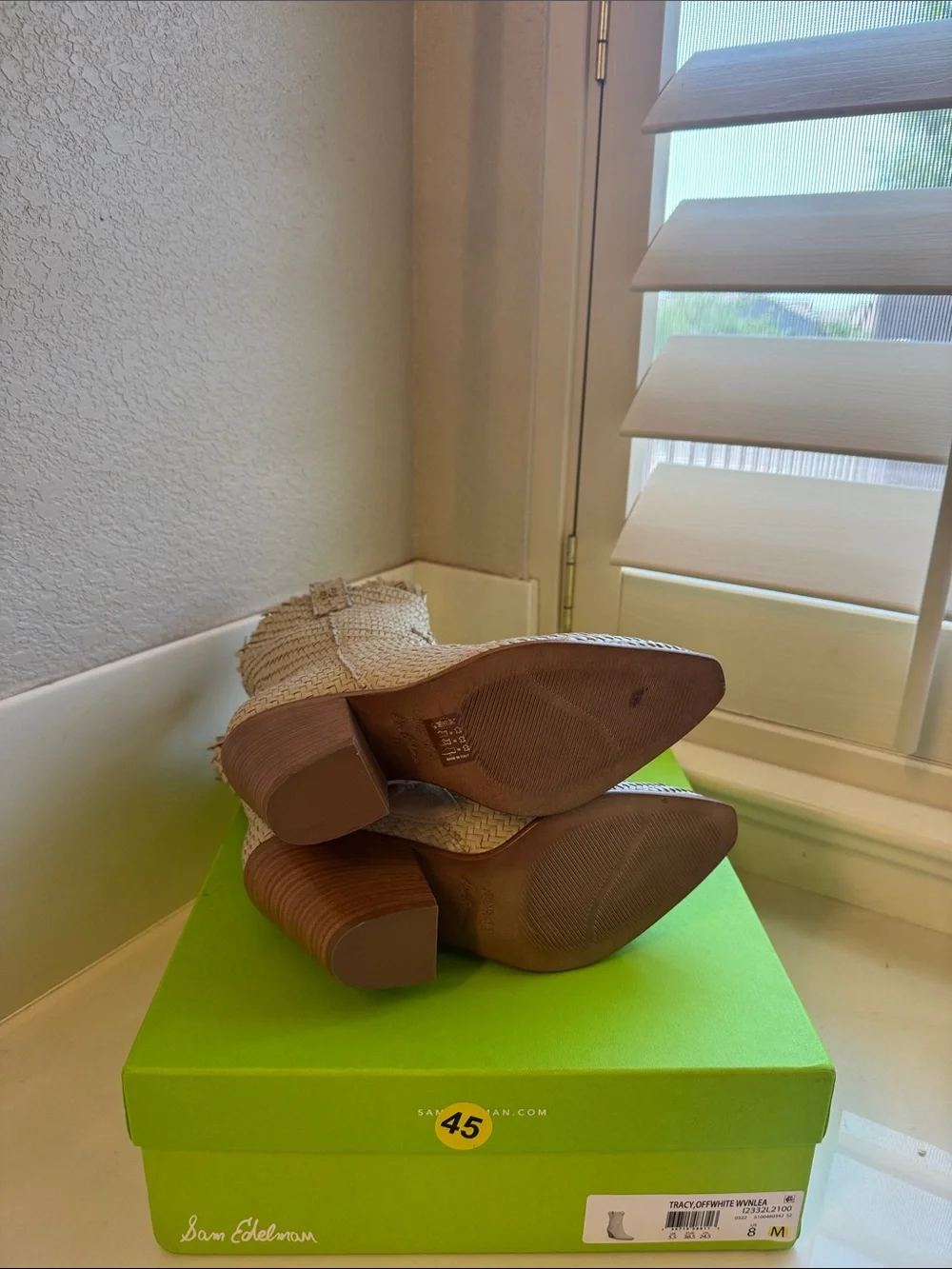 Sam Edelman Tracy Off White Woven Western Booties 8